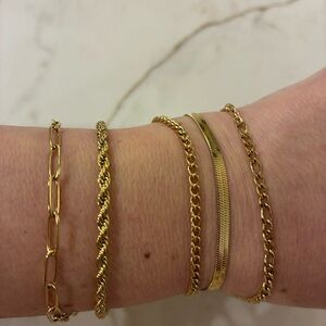 Stainless steel Gold tone Bracelet Set. Elegant. Pretty. Versatile. Brand new!